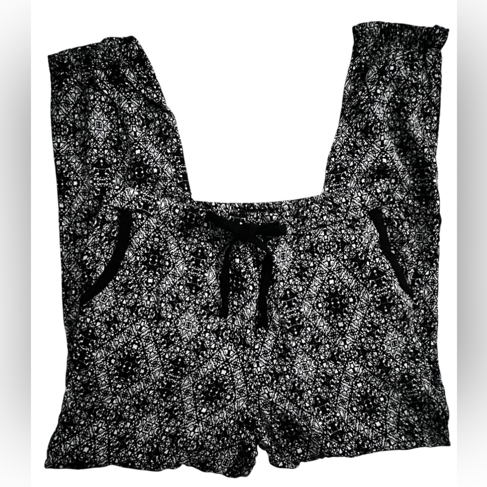 New Look Black and White Patterned Relaxed Pants, Size L